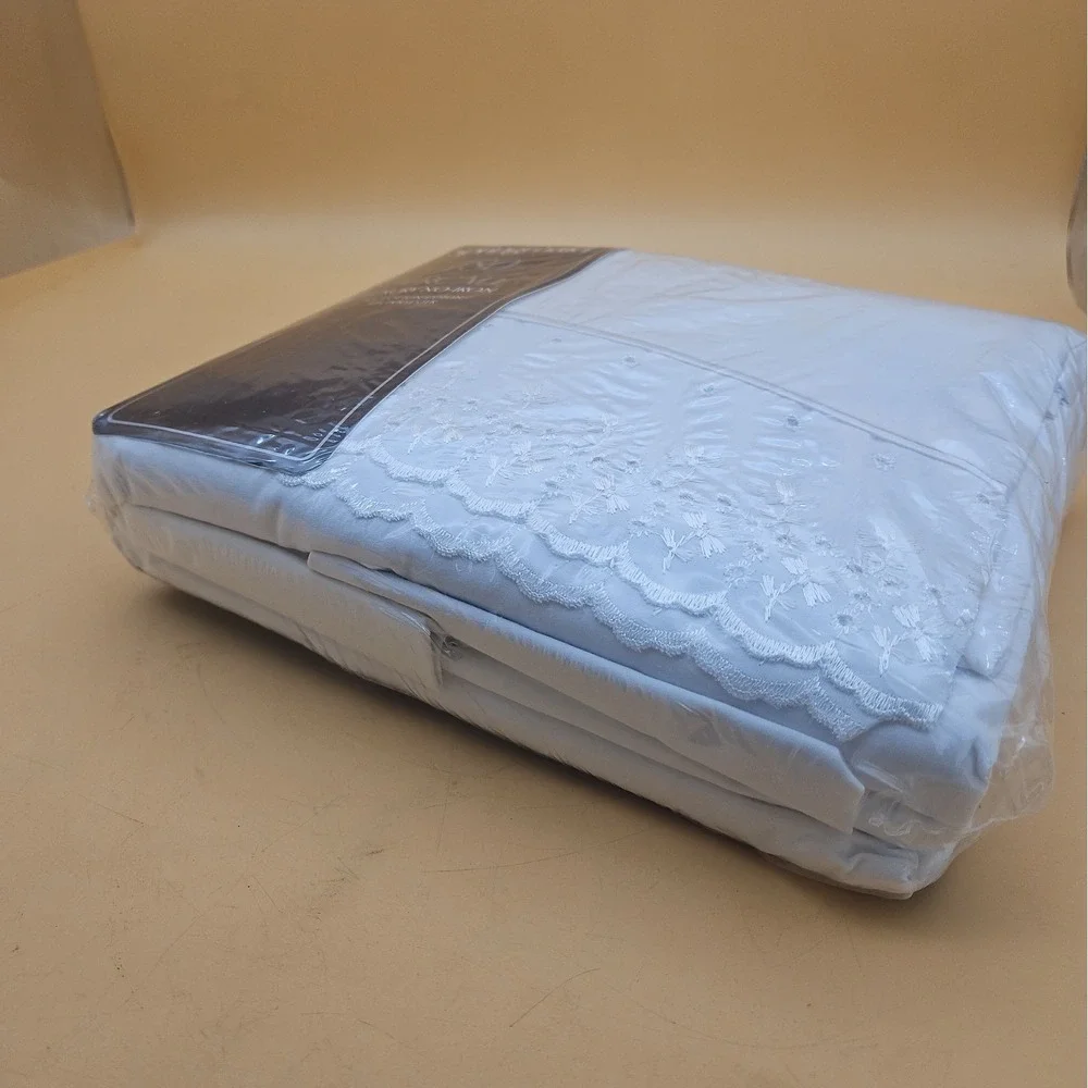 Vintage Springmaid 180 Percale Double Sheet Set NOS New White Floral Design